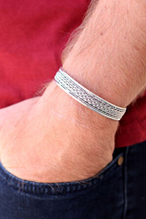 Çift Örgü Model 925 Ayar Saf Gümüş Unisex Hasır Bilezik 201024395