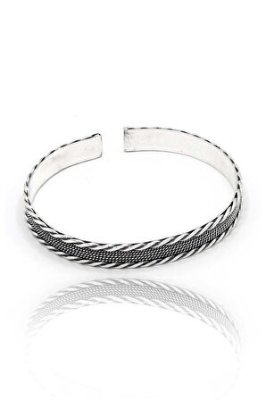 Tek Sıra Örgü ve Hasır Model 925 Ayar Saf Gümüş Unisex Hasır Bilezik 201024398