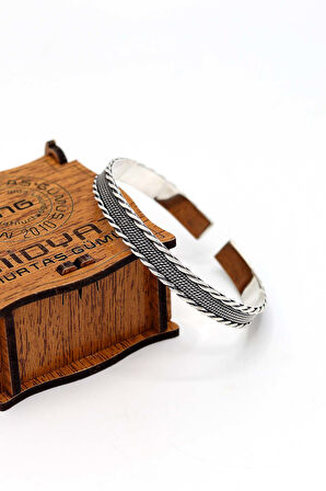 Tek Sıra Örgü ve Hasır Model 925 Ayar Saf Gümüş Unisex Hasır Bilezik 201024398