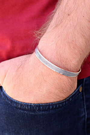 3 Sıra Hasır Model 925 Ayar Saf Gümüş Unisex Hasır Bilezik 201024400