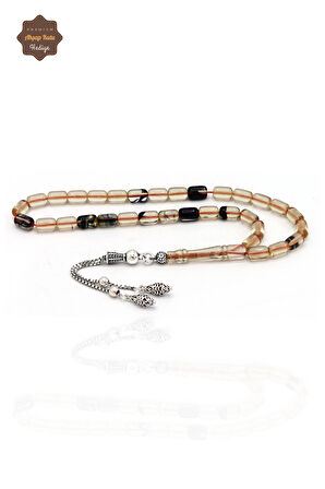 Hareli Krem Siyah Kapsül Kesim Gümüş Püsküllü Ateş Kehribar Tesbih 201024411