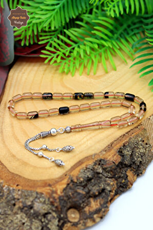 Hareli Krem Siyah Kapsül Kesim Gümüş Püsküllü Ateş Kehribar Tesbih 201024411