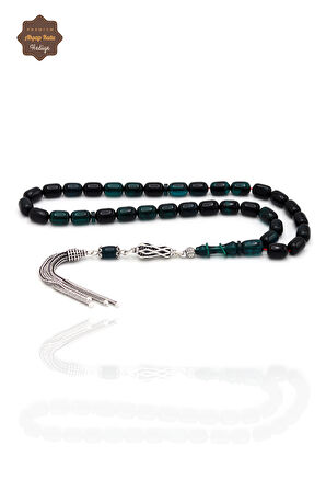 Hareli Koyu Yeşil Kapsül Kesim Gümüş Püsküllü Ateş Kehribar Tesbih 201024412