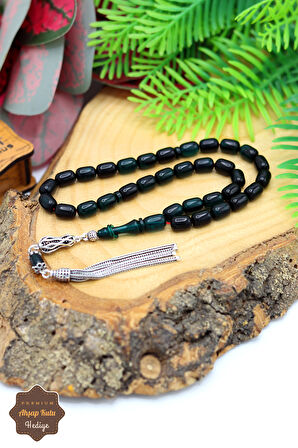 Hareli Koyu Yeşil Kapsül Kesim Gümüş Püsküllü Ateş Kehribar Tesbih 201024412