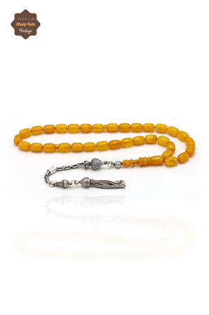 Hareli Sarı Kapsül Kesim Kral Gümüş Püsküllü Sıkma Kehribar Tesbih 201024415