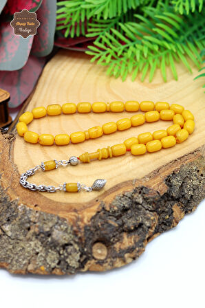 Sarı Kapsül Kesim Arnavut Gümüş Püsküllü Sıkma Kehribar Tesbih 201024416