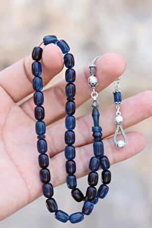 Hareli Mavi Kapsül Kesim Gümüş Püsküllü Sıkma Kehribar Tesbih 201024418