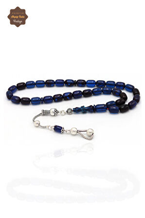 Hareli Mavi Kapsül Kesim Gümüş Püsküllü Sıkma Kehribar Tesbih 201024418