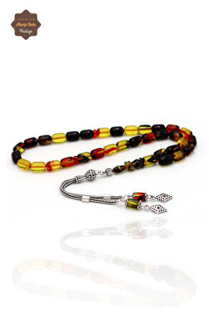Hareli Sarı Siyah Kapsül Kesim Gümüş Püsküllü Ateş Kehribar Tesbih 201024419