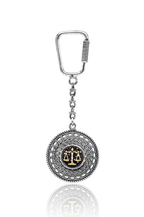 Adalet Terazisi Örgü Model Telkari İşlemeli 925 Ayar Gümüş Anahtarlık 201024435