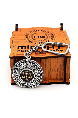 Adalet Terazisi Örgü Model Telkari İşlemeli 925 Ayar Gümüş Anahtarlık 201024435