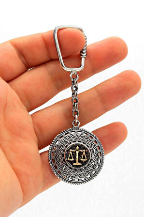 Adalet Terazisi Örgü Model Telkari İşlemeli 925 Ayar Gümüş Anahtarlık 201024435