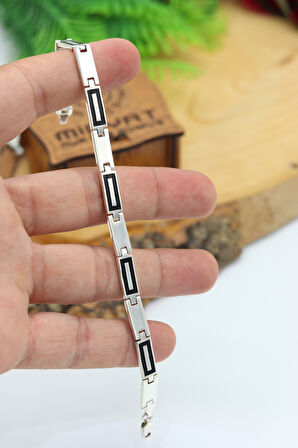 Çizgi Tasarım 925 Ayar Saf Gümüş Erkek Bileklik 201024446