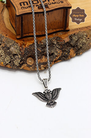 Çift Başlı Kartal Model 925 Ayar Gümüş Erkek Zincir Kolye 201024454