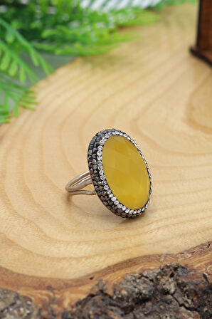 Sarı Aytaşı ve Swaroski Taşlı 925 Ayar Gümüş Kadın Yüzük 201024474