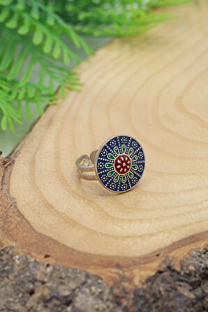 Kırmızı Yeşil Mineli İşlemeli Gümüş Mardin Hasırı Kadın Yüzük 201024488