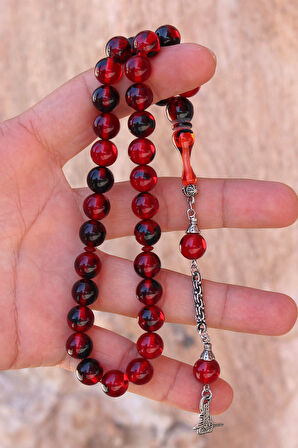 Kırmızı Siyah Sürmeli Küre Kesim Toz Kehribar Tesbih 201024491