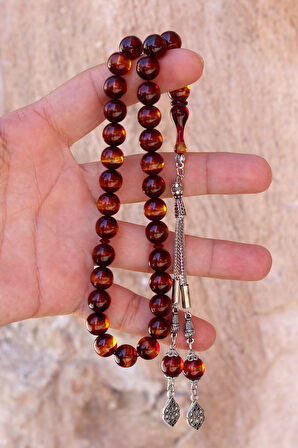 Sarı Kırmızı Sürmeli Küre Kesim Toz Kehribar Tesbih 201024493