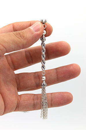 Örgülü Süpürge Model 925 Ayar Gümüş Tesbih Püsükülü 201024501