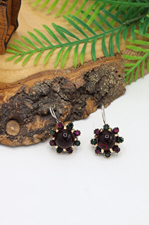 Lal Zümrüt ve Yakut Taşlı 925 Ayar Otantik Gümüş Kadın Küpe 201024502