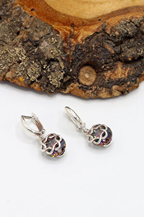 Elmas Möntürlü Mistik Topaz Taşlı Kadın Gümüş Küpe 201024505