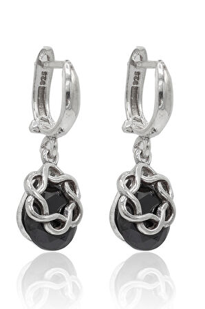 Elmas Möntürlü Oniks Taşlı Kadın Gümüş Küpe 201024506