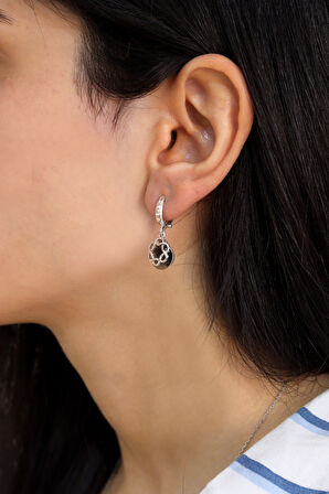 Elmas Möntürlü Oniks Taşlı Kadın Gümüş Küpe 201024506