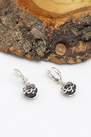 Elmas Möntürlü Oniks Taşlı Kadın Gümüş Küpe 201024506