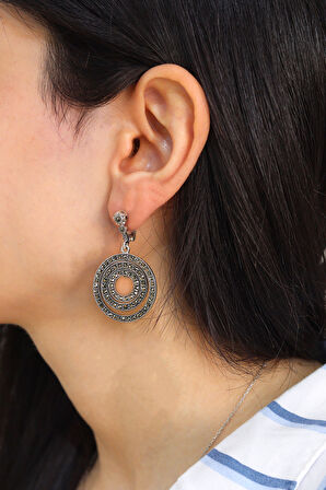 Markazit Taşlı Sallantılı Halka Model Gümüş Kadın Küpe 201024508