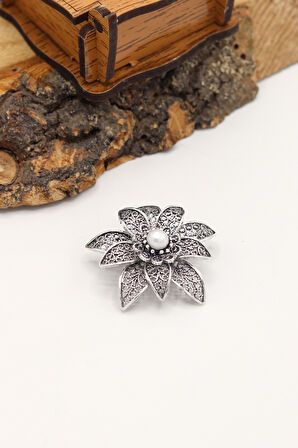 Sedef Taşlı Lotus Model Telkari Gümüş Kadın Broş 201024509