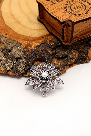 Sedef Taşlı Lotus Model Telkari Gümüş Kadın Broş 201024509