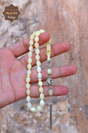 Ayyıldız Gümüş Püsküllü Arpa Kesim Orijinal Ukrayna Damla Kehribar Tesbih 201024517