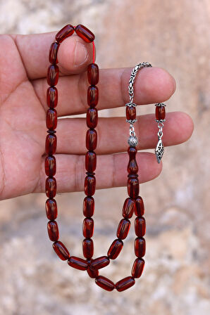 Hareli Kahverengi Kapsül Kesim Gümüş Püsküllü Sıkma Kehribar Tesbih 201024520