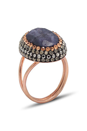 Kök Safir ve Swaroski Taşlı 925 Ayar Gümüş Kadın Yüzük 201024528