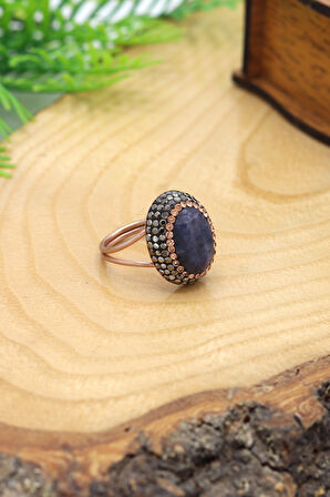 Kök Safir ve Swaroski Taşlı 925 Ayar Gümüş Kadın Yüzük 201024528