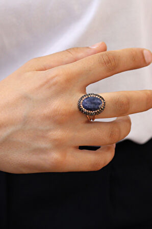 Kök Safir ve Swaroski Taşlı 925 Ayar Gümüş Kadın Yüzük 201024528