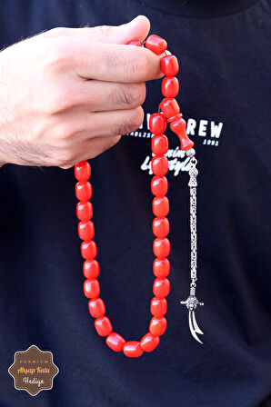 Büyük Boy Pudra Pembesi Kapsül Kesim Gümüş Püsküllü Sıkma Kehribar Tesbih 201024533