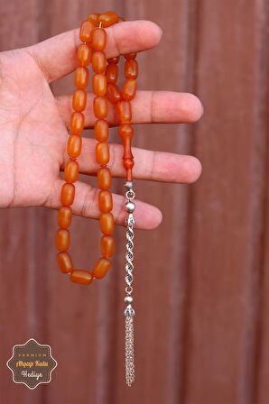 Hareli Sarı Kapsül Kesim Örgü Gümüş Püsküllü Sıkma Kehribar Tesbih 201024539