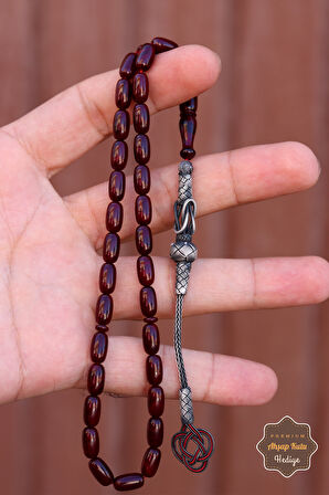 Bordo Kapsül Kesim Aşk Düğümü Kazaziye Püsküllü Sıkma Kehribar Tesbih 201024541