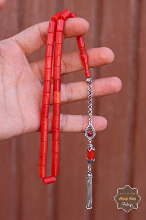 Hareli Pembe Kesme Model Gümüş Püsküllü Sıkma Kehribar Tesbih 201024543