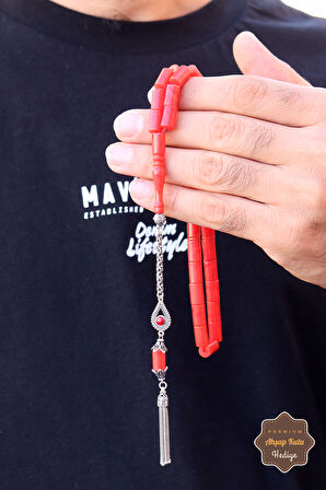 Hareli Pembe Kesme Model Gümüş Püsküllü Sıkma Kehribar Tesbih 201024543