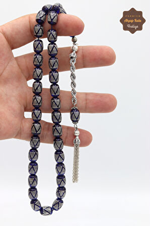 Parlament Mavisi Gümüş İşlemeli Gümüş Püsküllü Ateş Kehribar Tesbih 201024568