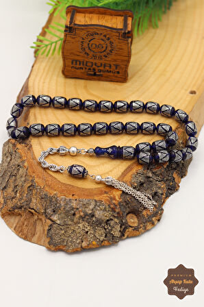 Parlament Mavisi Gümüş İşlemeli Gümüş Püsküllü Ateş Kehribar Tesbih 201024568