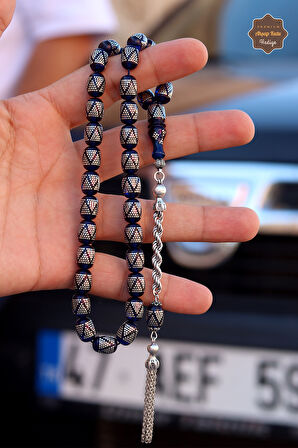 Parlament Mavisi Gümüş İşlemeli Gümüş Püsküllü Ateş Kehribar Tesbih 201024568