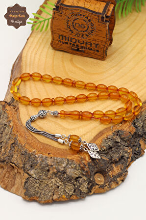 Sarı Arpa Kesim Gümüş Püsküllü Ateş Kehribar Tesbih 201024571