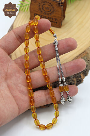 Sarı Arpa Kesim Gümüş Püsküllü Ateş Kehribar Tesbih 201024571