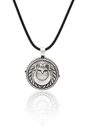 Açılabilir Kapaklı 925 Ayar Gümüş Ay Yıldız İşlemeli Kolye 201024598