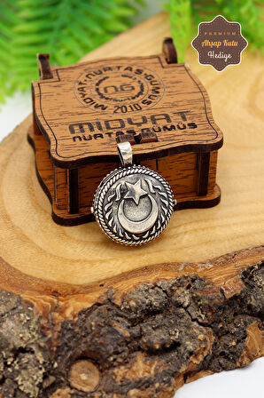 Açılabilir Kapaklı 925 Ayar Gümüş Ay Yıldız İşlemeli Kolye 201024598