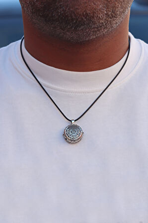 Açılabilir Kapaklı 925 Ayar Gümüş Hz Süleyman Mührü İşlemeli  Kolye 201024600