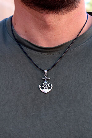 Gemici Dümeni ve Denizci Çapası Model 925 Ayar Gümüş Erkek Kolye 201024605